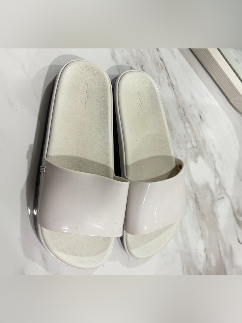 Melissa Cream Slide Sandals - Glossy Single Strap